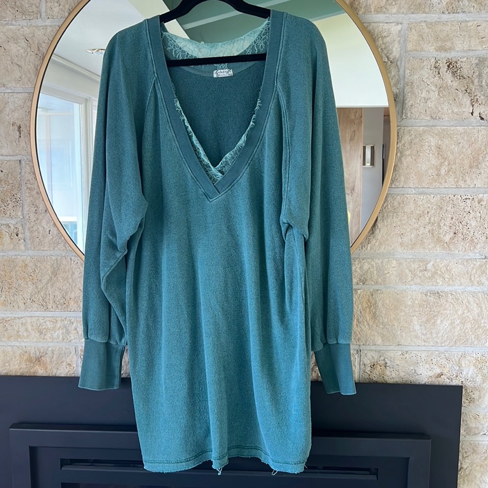Free People Teal V-Neck Tunic
